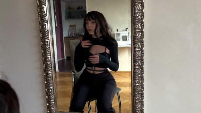 Jerking off in front of the Mirror and Squirting. Your Step Sister Tries Glass Dildo