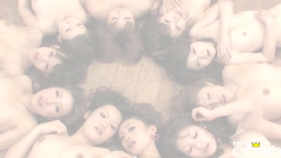 Horny guys fuck hard ten Japanese chicks in rough group sex
