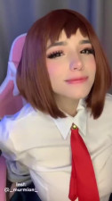Cosplay Uraraka Ochako sweetly sucks a dildo and jerks off