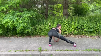 Wife fucks 2 guys and gets double creampie in public while out running / Sloppy seconds / Yoga pants