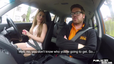 Throating babe publicly banged outdoor in car by instructor
