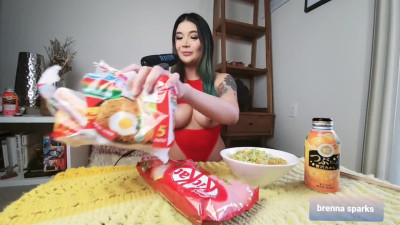 Big titty asian does ASMR mukbang
