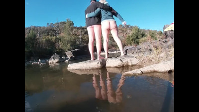 Risky Winter Nude Beach Sex Below Cumshot