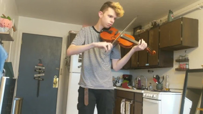 Trying to practice violin