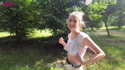 Beautiful girl in the outdoors shows her naked Tits and Pussy PUBLIC
