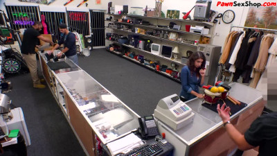Pawnshop babe sucks and fucks BWC and gets facial jizz