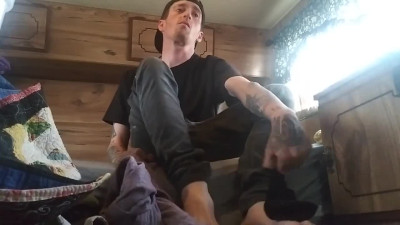 Skinny Tattooed Guy In Cute Underwear Uses Pink Dildo On Himself