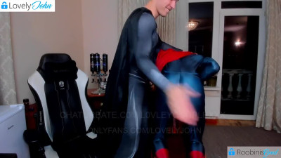 Straight Super MANS spanks other GAY Superman and makes him bend over !