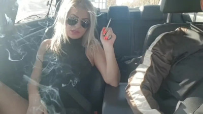 Fake Taxy-Sexy blonde fuck the driver in the car on a public street