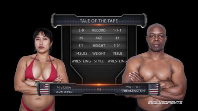Mia Little mixed nude wrestling vs BBC stud Will Tile at Evolved Fights