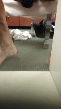 Penis peek a boo in locker room.