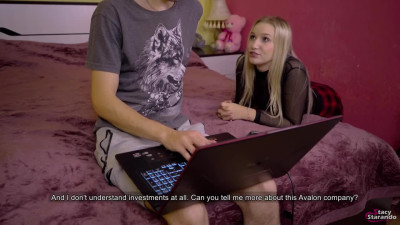 Stepsister offers stepbrother sex, blowjob and creampie for information about the way to earn money!
