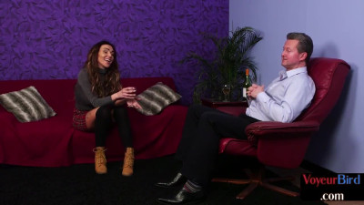 Busty british voyeur encourages jerker while rubbing pussy