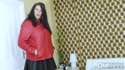 OLDNANNY Busty mature woman in red lingerie exposes her pussy