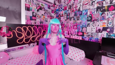 ME! ME! ME! Cosplay Hentai girl jumping with dildo | Sofia Sey