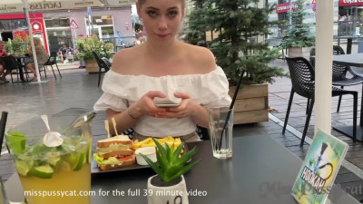 Miss Pussycat Day Lesbian Date with Beautiful Margarita Public Strap-on Pussy at Home