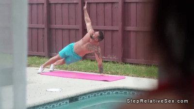 Horny teen fucks with stepuncle by the pool