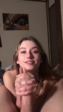 18 Year old BABE gives Sloppy Handjob & Gets Facial