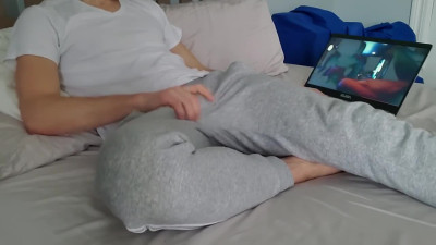 Jerking off to Porn Moaning and Cumming