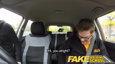 Fake Driving School Pigtail Blonde Cutie with Hairy Teen Pussy Creampie