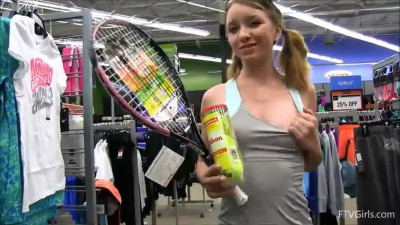 Teen Masturbates with Tennis Racket in Store