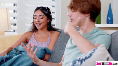 Petite Latina teen stepsister wants stepbrothers big cock for her birthday