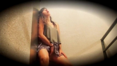 Peggy fingering in the stairwell