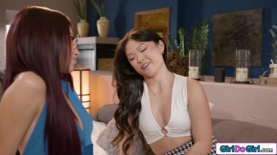 Small tits latina enjoys a boob massage from petite asian gf