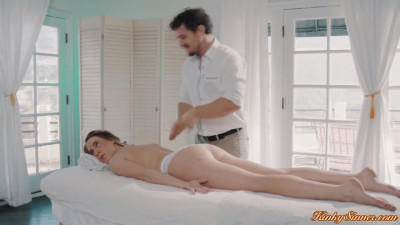 Horny brunette fiancee having massage sex before wedding