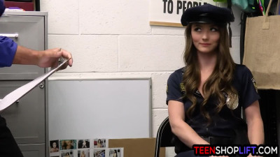 Teen cop shoplifter Mira Monroe gets busted with stolen wooden shoes