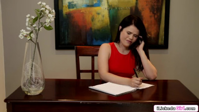 Lesbian athlete fingering and facesitting petite journalist