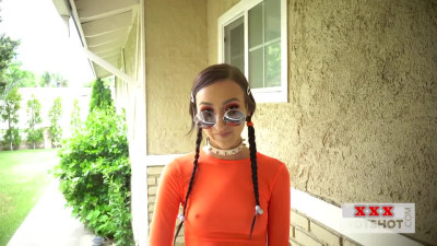 Deepthroating 21yo petite slut throat fucked by dom neighbor