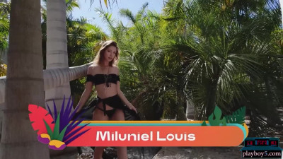 Belgian MILF Miluniel Louis solo outdoor striptease for Playboy