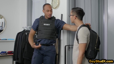Bareback loving twink Asian IR fucked by police officer