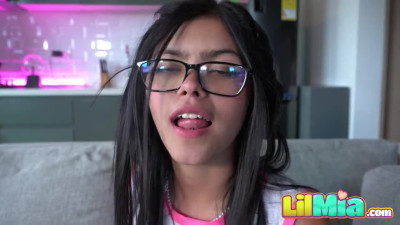 Lil Mia Fingering Pussy on Sofa