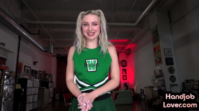 21yo cheerleader wanking and rubbing on BFs oiled cock