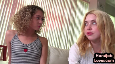 HJ petite 21yo learns tugging in POV 3way with CFNM BFF