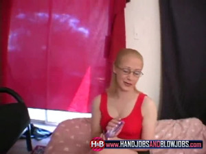 Jessika spex slut jerks off rock hard cock