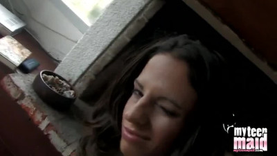 Gorgeous teen maid puts on a show