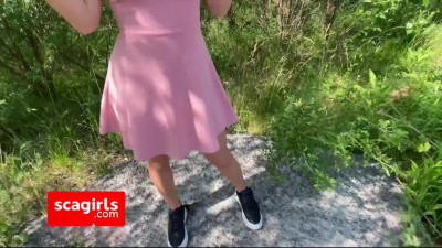 Cumshot on a Naughty College Girls Pussy Lips Outdoors