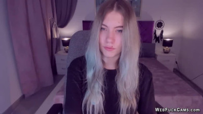Busty Ukrainian teen SimaDark flashes shaved pussy on solo webcam show