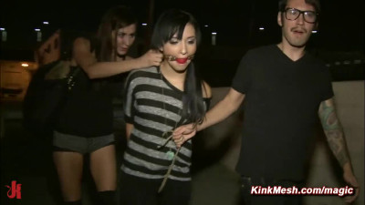Naive brunette Mandy Sky deep throat and anal fucked in public