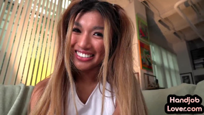 Skanky skinny asian handling cock POV