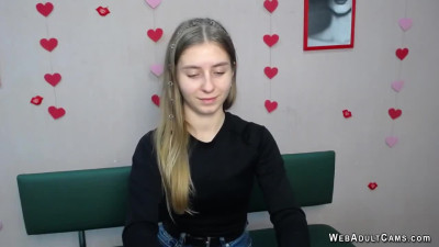 Blonde amateur babe TaliaSunshin strips to red panties and poses on webcam