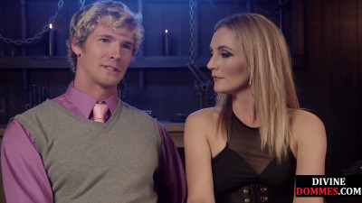 Suspended bonded incel pegged by domina