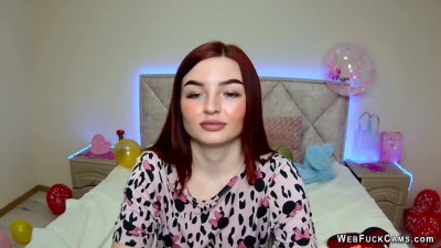 Ginger amateur babe NicolPot with big tits strips to bra on webcam