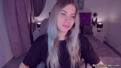 Big tits tattooed blonde amateur teen SimaDark fingers shaved pussy on webcam