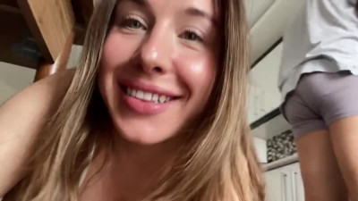Big-Titted Roommate Fucked in the Kitchen and Cum in Mouth
