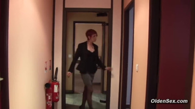 French business mature lady Katy Morlait fucked in her pussy in the storage room
