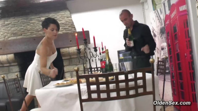 Three mature ladies and babe group sex after dinner